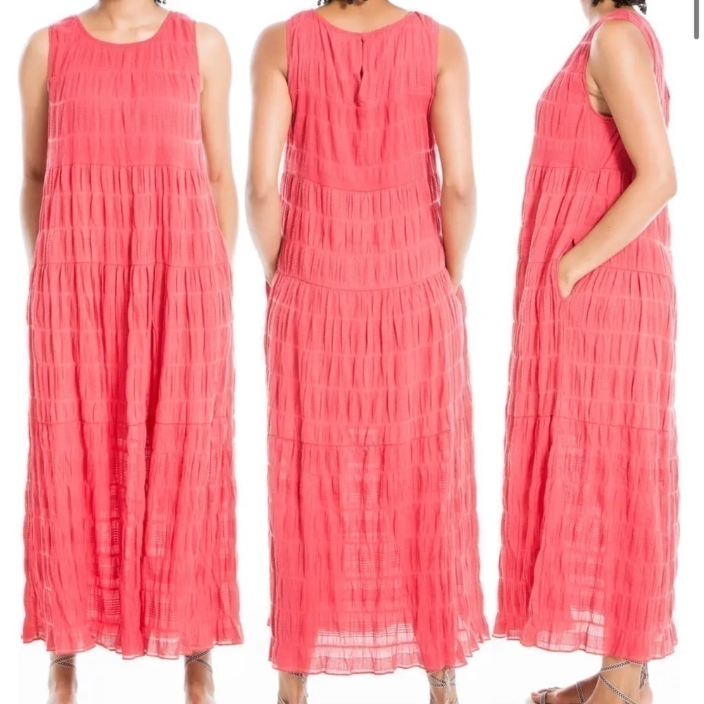Max Studio Tiered Cotton Maxi Dress Washed Red - M